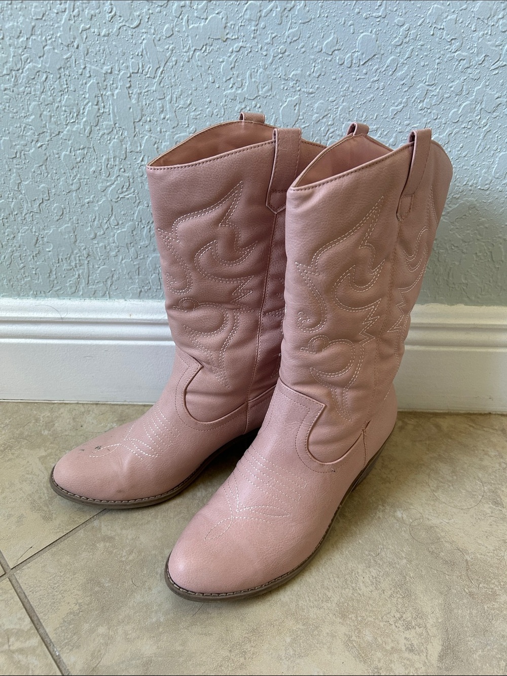 Women’s Pink Western Cowboy Boots - Stylish Mid-Calf Fashion Boots